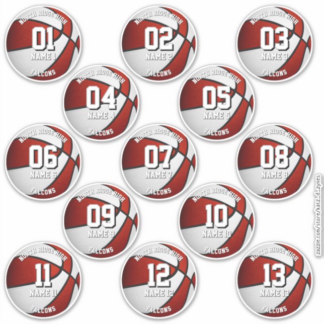 Sticker joueur de basketball blanc rouge noms (Devant)