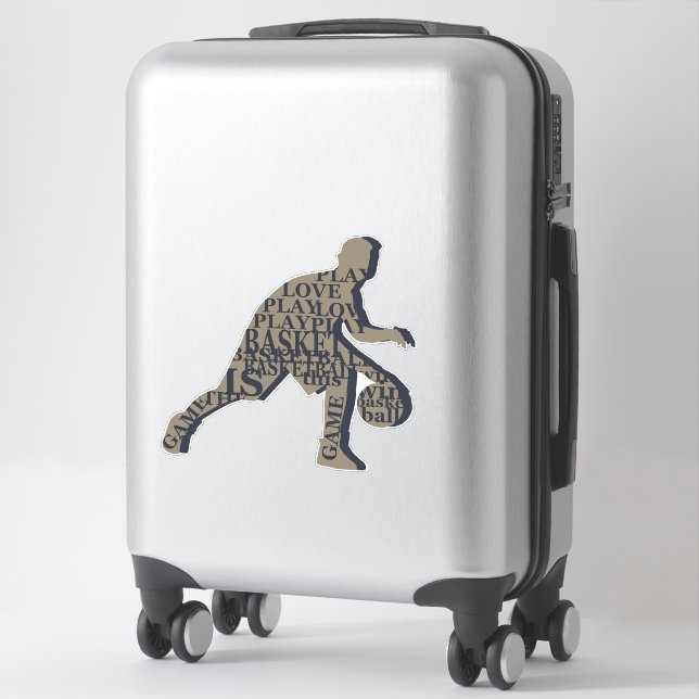 Sticker Joueur de basketball dribble avec texte intégral d (Sur valise)