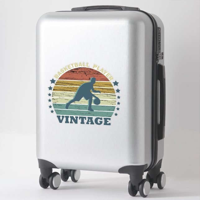 Sticker joueur de basketball dribble rétro style coucher d (Sur valise)