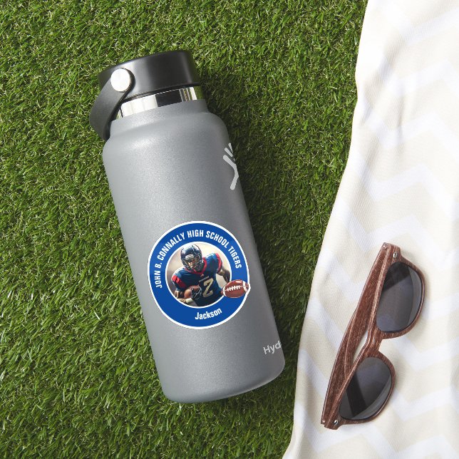 Sticker Joueur de football du lycée bleu, photo portable (HydroFlask Insitu)
