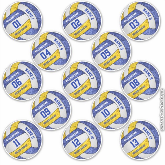 Sticker joueur de volley-ball bleu girly ensemble de noms  (Devant)