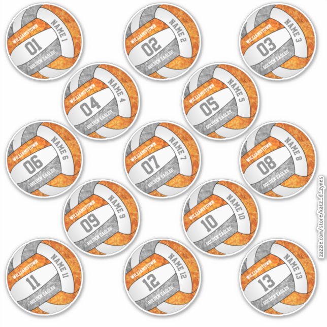 Sticker joueur de volley-ball gris orange girly noms 13 (Devant)