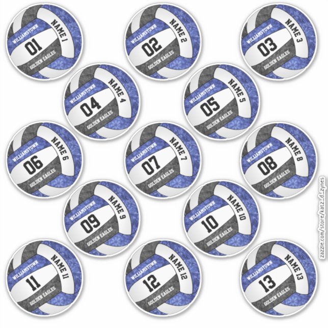 Sticker joueur de volley-ball noir bleu girly noms set 13 (Devant)