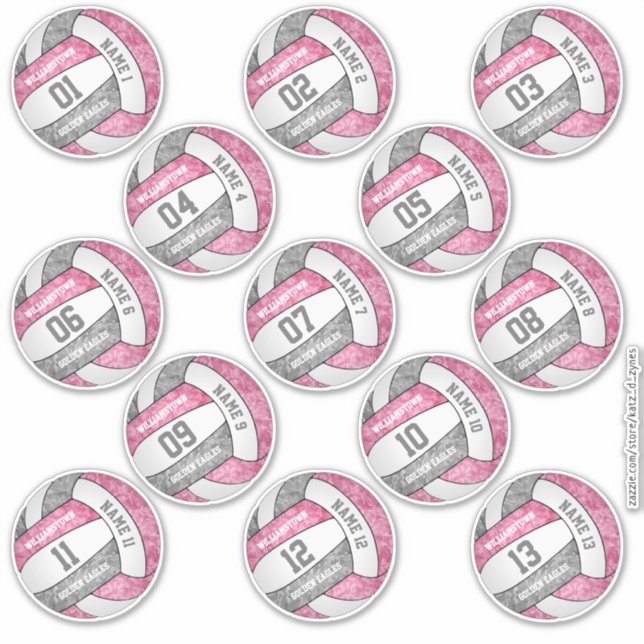 Sticker joueur de volley-ball rose girly noms ensemble de  (Devant)