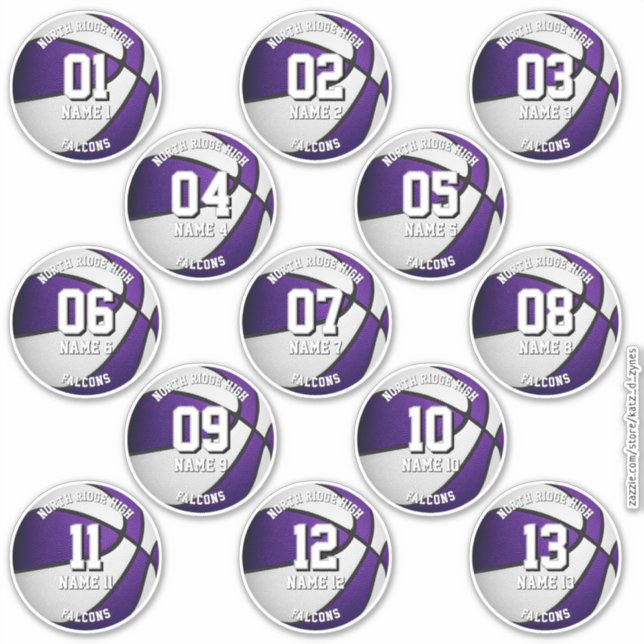 Sticker joueurs de basketball blanc violet noms personnali (Devant)