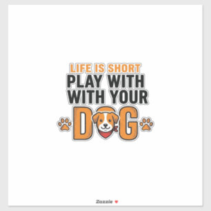 Sticker Jouez Avec Votre Chien Dessin de Gravure Vintage D