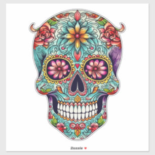 Sticker Jour coloré du crâne de sucre mort Grand