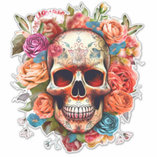 Sticker Jour coloré du crâne de sucre mort Grand