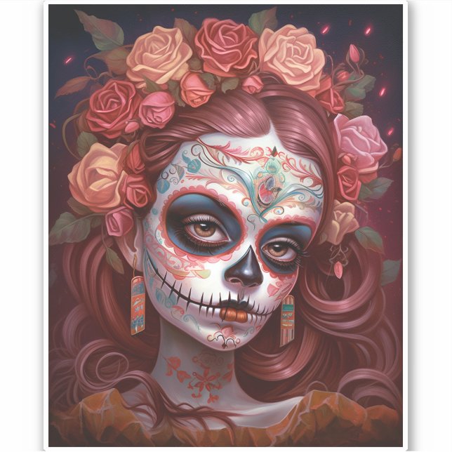 Sticker Jour De La Fille Du Crâne Sucre Des Morts (Devant)