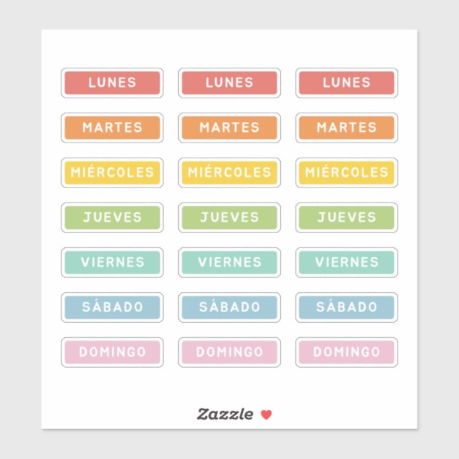 Sticker Jour de la semaine (espagnol) (Feuille)