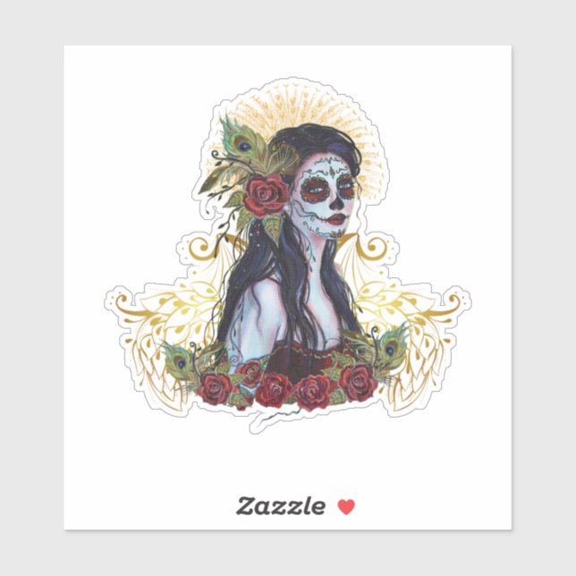 Sticker Jour de l'art des paons morts par Renee Lavoie (Feuille)
