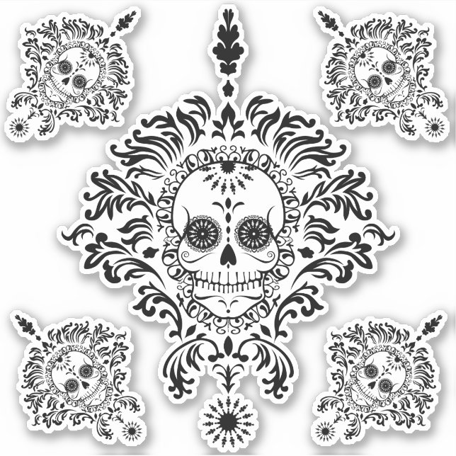 Sticker Jour de l'Ornat noir et blanc des Crânes de Sucre  (Devant)