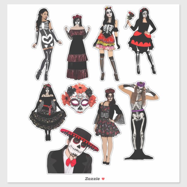 Sticker Jour des femmes mortes hommes Squelette gens art (Feuille)