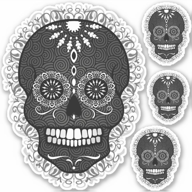 Sticker Jour noir et blanc des crânes de sucre morts (Devant)