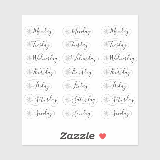 Sticker Jours de la semaine Aquarelle Snowflake Planner (Feuille)