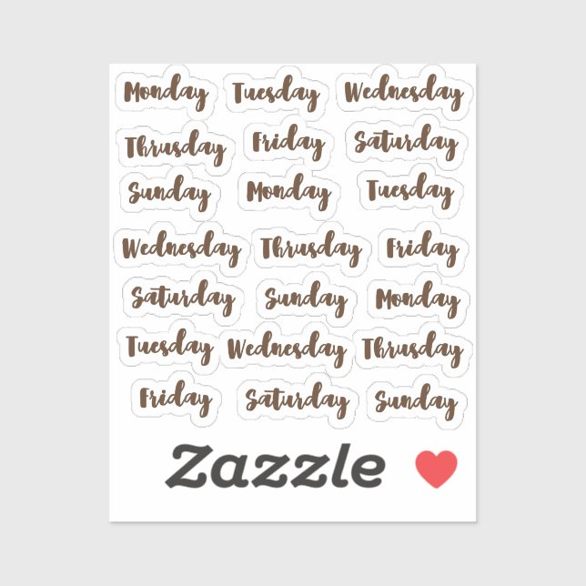 Sticker Jours de la semaine brosse cursive (Feuille)