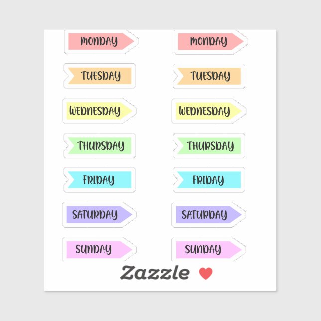 Sticker Jours de la semaine Pastel Rainbow Planner Script (Feuille)