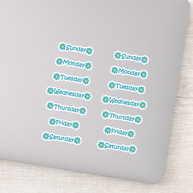 Sticker Jours floraux bleus turquoises de la semaine Journ (Détail)