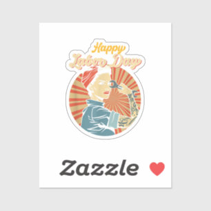 Sticker Joyeuse Fille de la Fête du Travail Forte Mouvemen