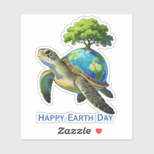 Sticker Joyeuse Journée de la Terre Planète Tortue et Arbr