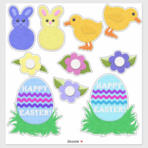 Sticker Joyeuses Pâques ! Faux feutre blanc ou transparent