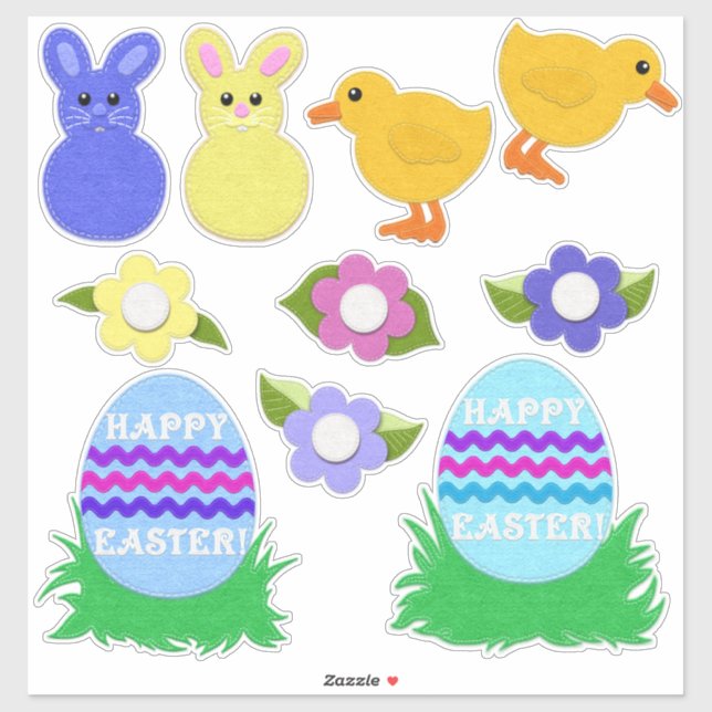 Sticker Joyeuses Pâques ! Faux feutre blanc ou transparent (Feuille)