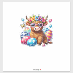 Sticker Joyeuses Pâques Vache Heifer Highland Pâques Fermi
