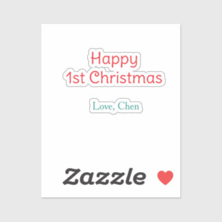 Sticker joyeux 1er noël rouge vert amour nom simple