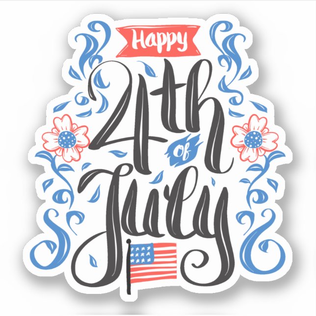 Sticker Joyeux 4 juillet avec drapeau américain (Devant)