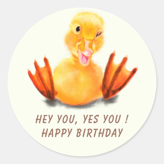 Sticker Joyeux Anniversaire avec Canard Jouant - D (Devant)