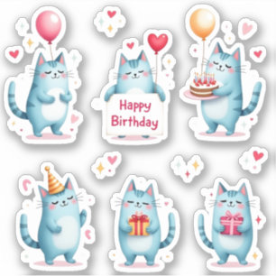 Sticker Joyeux Anniversaire - Chats Bleus - Cadeaux de Bal