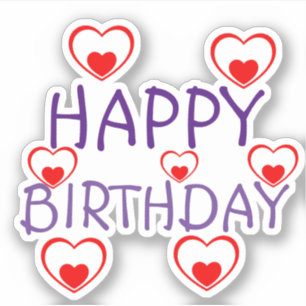 Sticker Joyeux Anniversaire Coeurs rouges