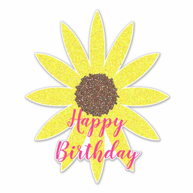 Sticker Joyeux Anniversaire Floral Fleur Jaune Tournesol R (Devant)