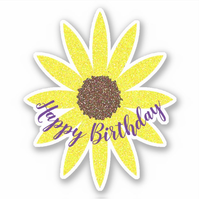 Sticker Joyeux Anniversaire Floral Tournesol Bleu foncé Ja (Devant)