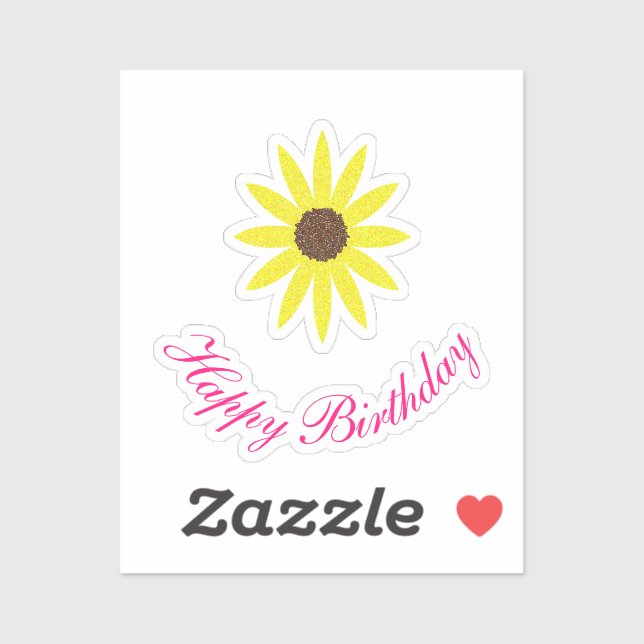 Sticker Joyeux anniversaire Floral tournesol rose jaune 20 (Feuille)