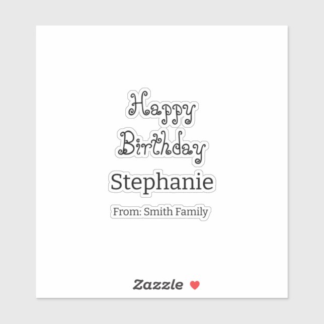 Sticker Joyeux Anniversaire Nom Typographie Moderne Simple (Feuille)