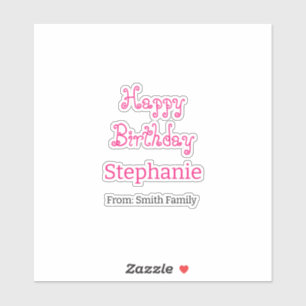 Sticker Joyeux Anniversaire Nom Typographie rose moderne