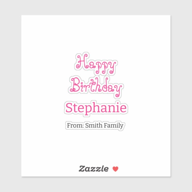 Sticker Joyeux Anniversaire Nom Typographie rose moderne (Feuille)