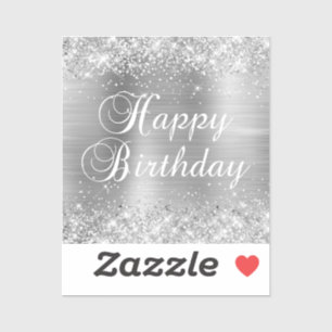 Sticker Joyeux Anniversaire Pailleté Argenté Feuille