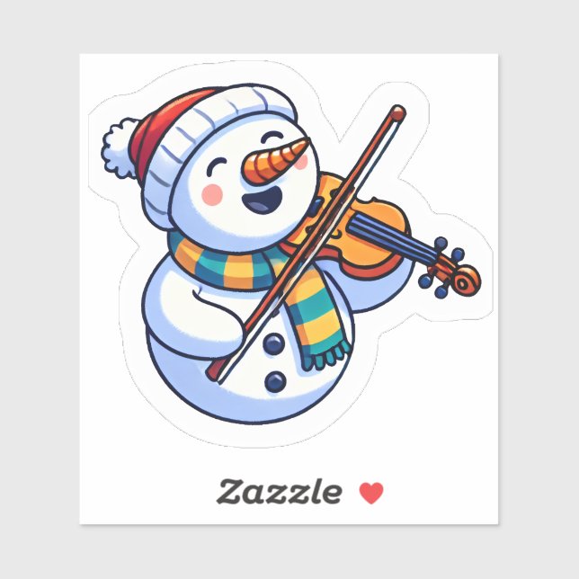 Sticker Joyeux bonhomme de neige avec violon à Noël (Feuille)