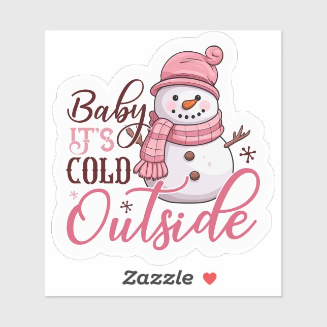Sticker Joyeux bonhomme de neige rose qui vous souhaite un (Feuille)