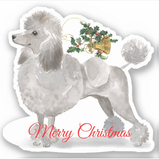 Sticker Joyeux caniche gris de Noël Custom-Cut Vinyl (Devant)