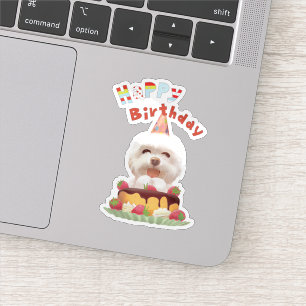 Sticker Joyeux chien d'anniversaire avec gâteau