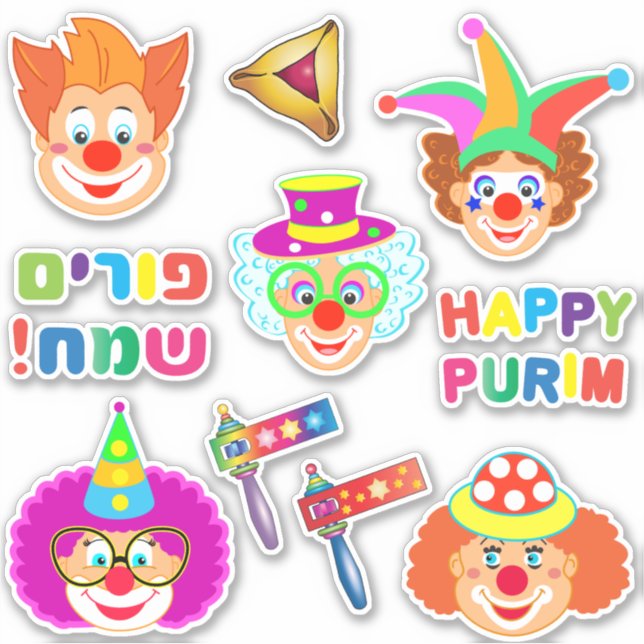 Sticker Joyeux Clowns Purim Festival Symboles de Fêtes (Devant)