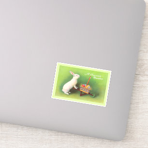 Sticker Joyeux Easter White Rabbit Wheelbarrow Colorrow Oe