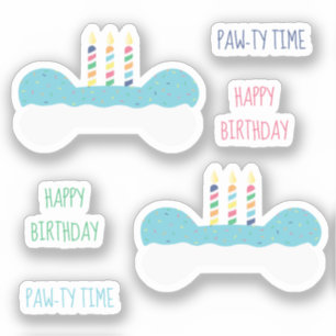 Sticker Joyeux gâteau d'anniversaire de chien os de chien