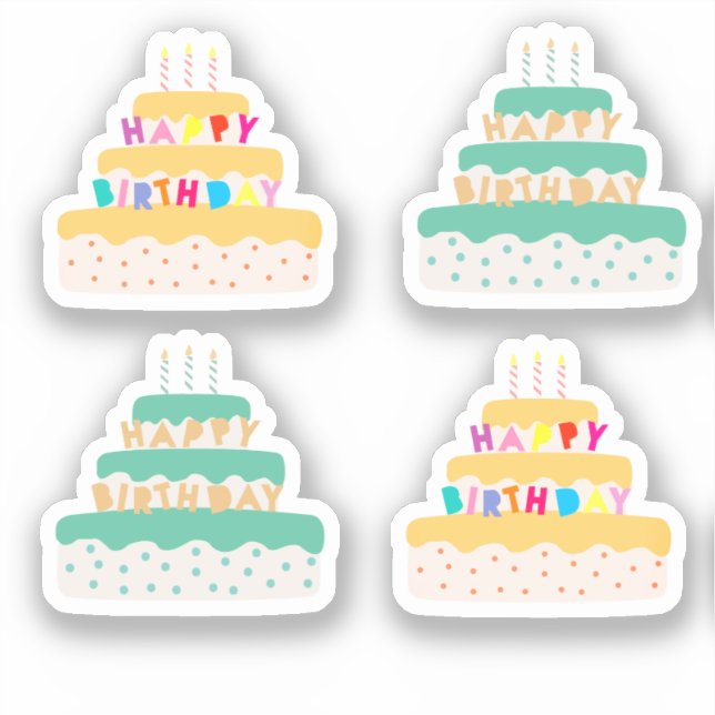 Sticker Joyeux gâteau de trois niveaux anniversaire (Recto)