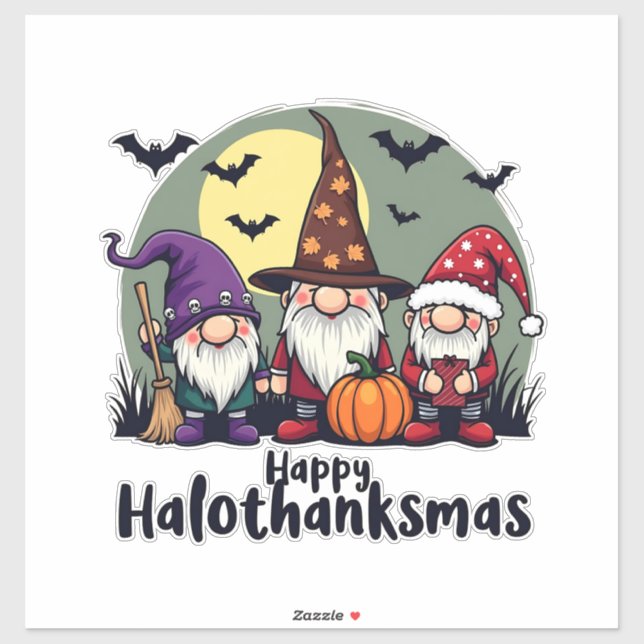 Sticker Joyeux Hallothanksmas Noël Gnomes d'Halloween (Feuille)