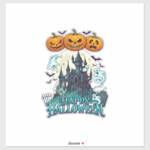 Sticker Joyeux Halloween Château Hanté Citrouilles Fantôme