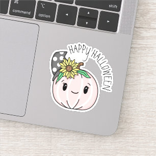 Sticker Joyeux Halloween Citrouille rose et Pois